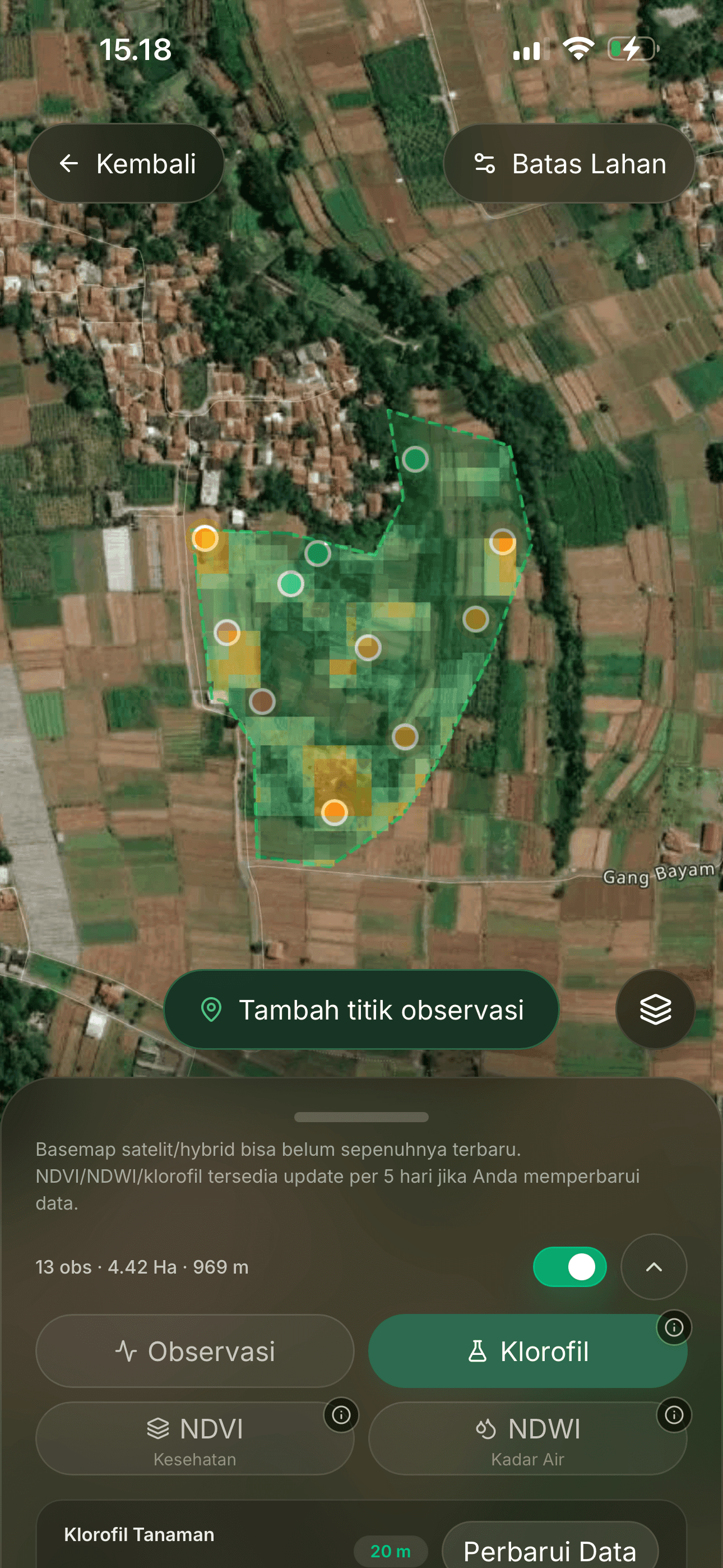 Screenshot fitur heatmap NDVI (Left)
