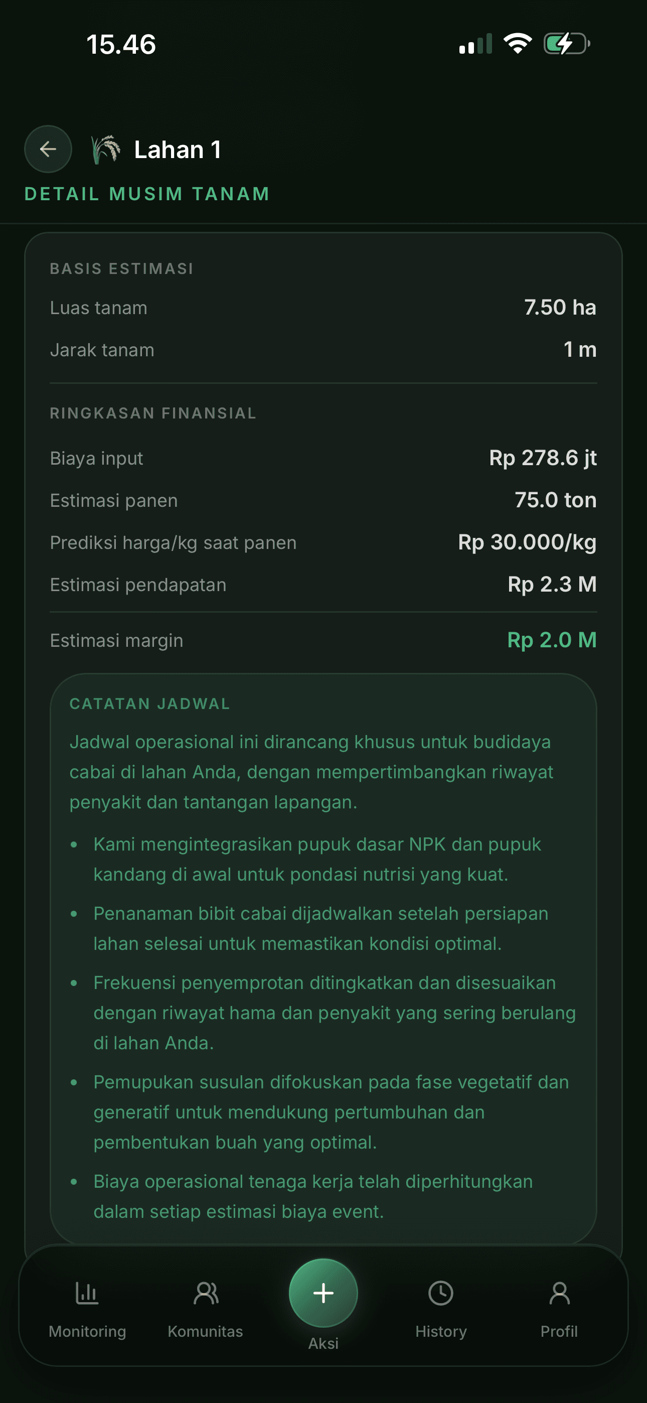 Screenshot fitur manajemen musim tanam (Right)