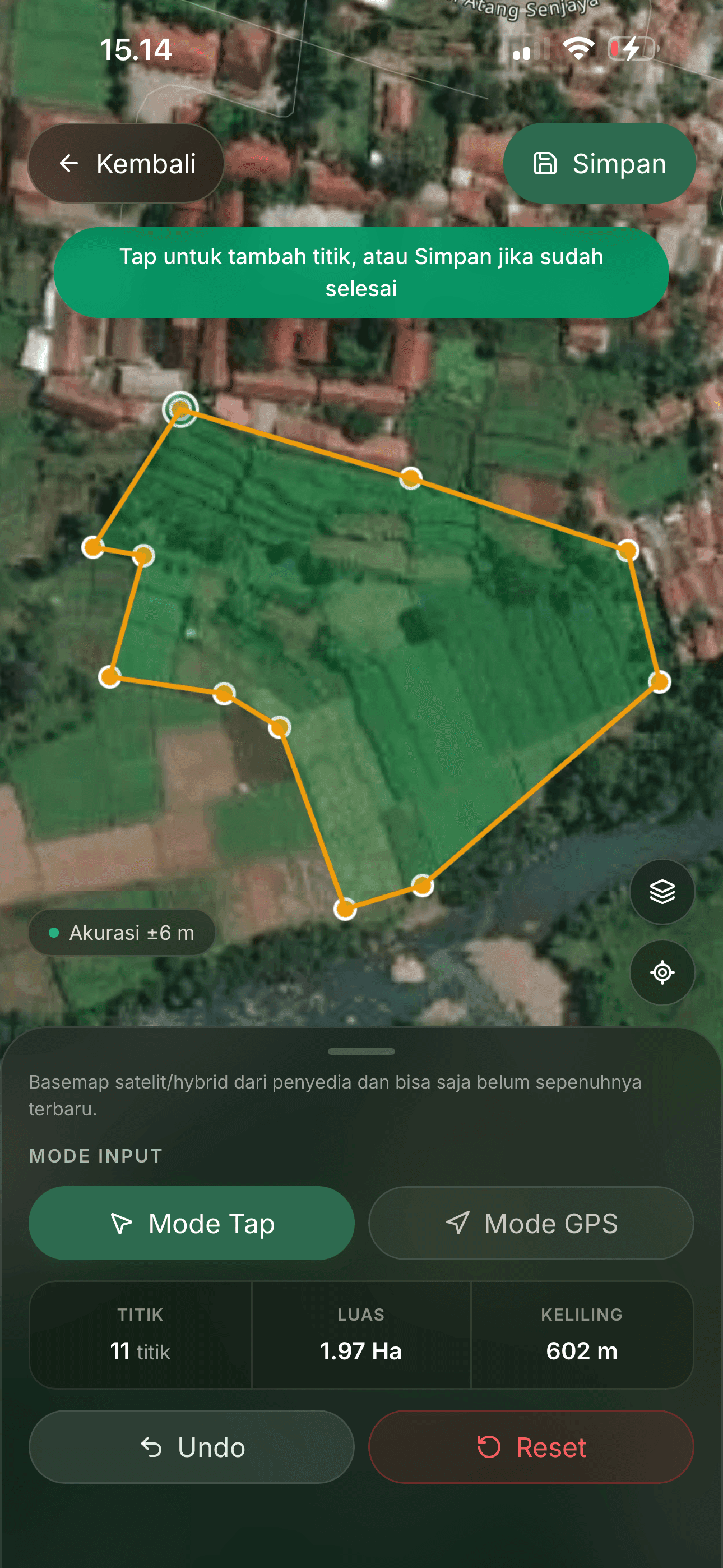Screenshot fitur observasi lahan (Right)