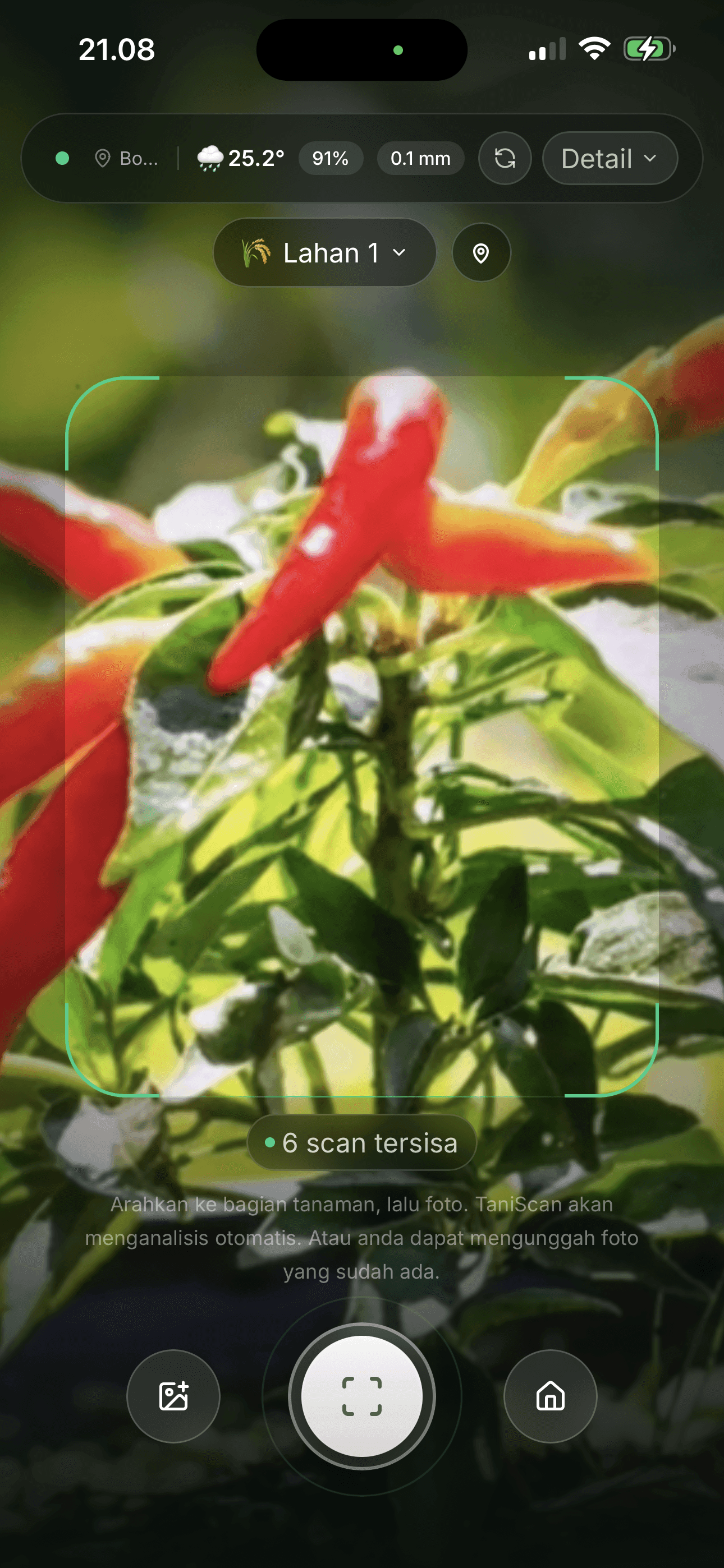 Screenshot fitur observasi lahan (Left)